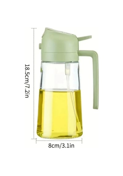 2'li Çift Fonksiyonlu Cam Yağdanlık 550ml Kulplu Zeytinyağı Sıvıyağ Şişesi Airfryer Sprey Yağlık