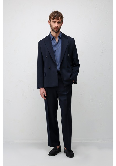 Antioch Relax Fit Kruvaze Erkek Blazer Ceket Açık Lacivert