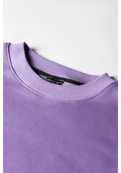 Unisex Mor Oversize Kalın Üç İplik Şardonlu Bisiklet Yaka Basic Sweatshirt Mor