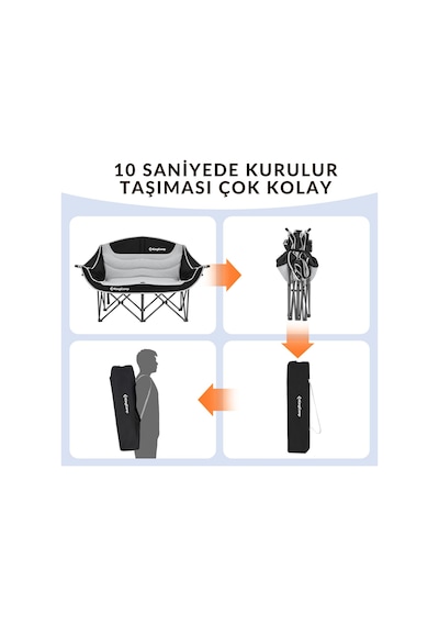 Kingcamp Loveseat Double Çift Kişilik Katlanır Kamp Sandalyesi B.grey Gri - Siyah