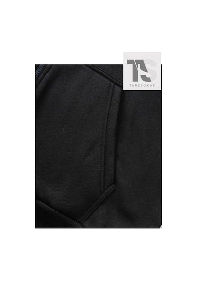 Tarzsokak Kapüşonlu Unisex Siyah El Baskılı Fermuarlı