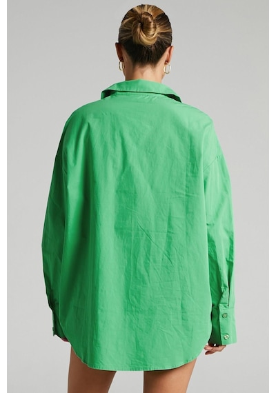 Seeh Yeşil Oversize Basic Kadın Gömlek Sh268