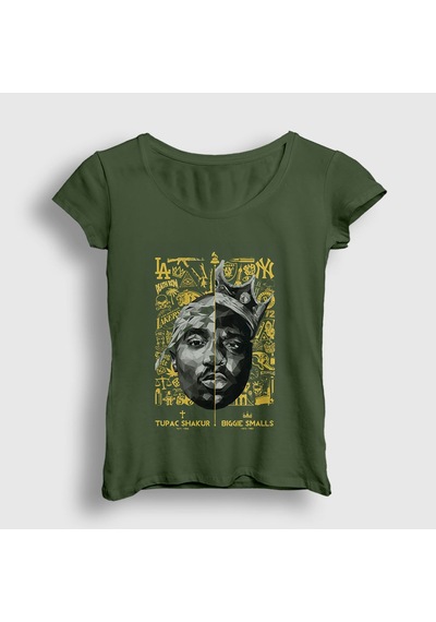 Presmono Kadın Biggie Smalls Tupac Shakur T-shirt Haki