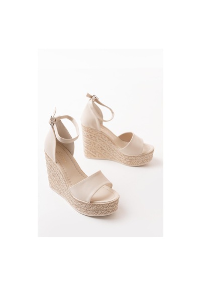 Asmi Shoes Kadın Dolgu Topuklu Ayakkabı Rahat Yüksek Topuklu 11cm Krem Krem