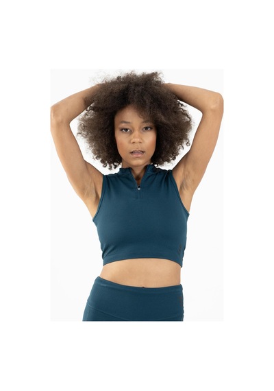 Maraton Active Slimfit Kadın Balıkçı Yaka Kolsuz Koşu Turkuaz Crop Top 22257 Turkuaz