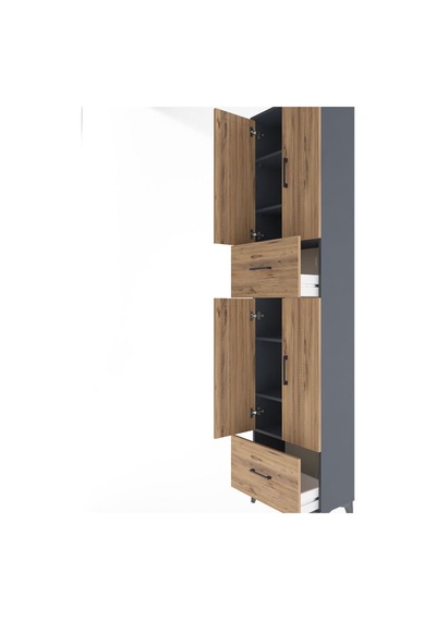 Arges Dolap 6 Raflı 2 Çekmeceli 4 Kapaklı 60x30x243 Antrasit-çam Antrasit