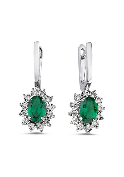 1,45 Karat Pırlantalı Zümrüt Küpe
