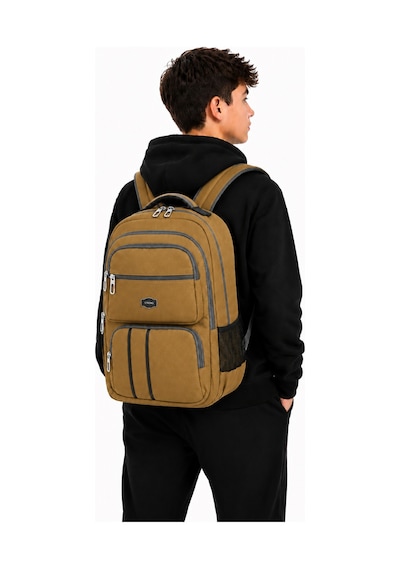 Unisex Kanvas Kumaş Laptop Bölmeli Okul Çantası , Günlük Spor Seyahat Sırt Çantası Hardal Sarısı