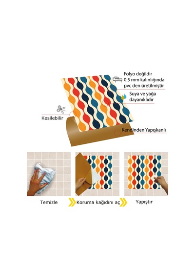 Tink KENDİNDEN YAPIŞKANLI RENKLİ DALGA DESENLİ PVC KARO 30X30 CM