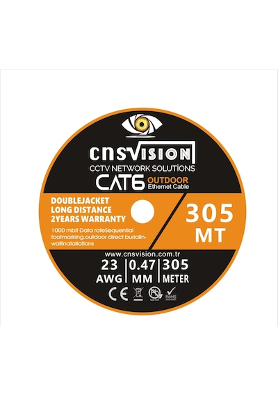 Cat6 305 Metre Dış Ortam 0,47mm Çift Ceketli Çift Katman Outdoor Cat6 Kablo 305mt Kutu