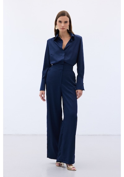 Sateen Jakarlı Pantolon - Lacivert-136611 Lacivert