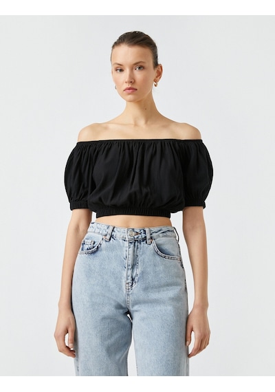 Koton Kısa Kollu Crop Bluz Siyah 2yak68602pw Siyah Koton Kısa Kollu Crop Bluz Siyah 2yak68602pw Siyah