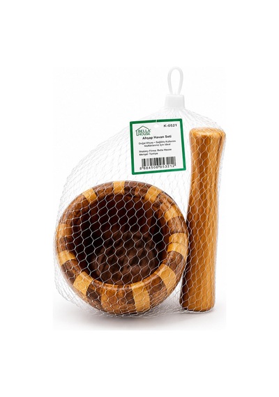 Ahşap Bambu - Çizgili Havan Sarımsak Dövecek Ç: 8cm--d: 7cm--y:10.5cm Fileli Ambalaj 5570