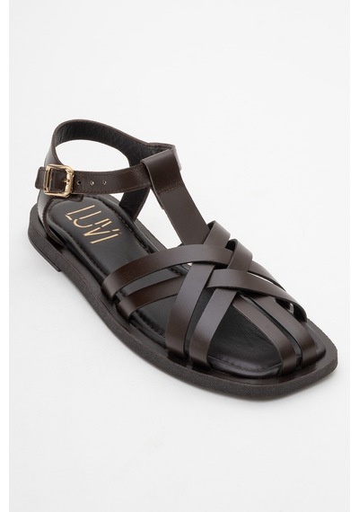 Luvishoes Luvi Shoes Andres Kahverengi Hakiki Deri Kadın Sandalet Kahverengi