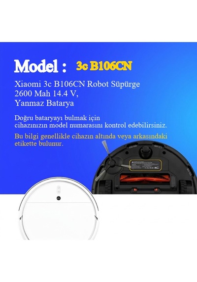 Xiaomi 3c B106cn Robot Süpürge 2600 Mah 14.4 V, Yanmaz Batarya  Uyumlu Uzun Ömürlü, Yüksek Performans Pil