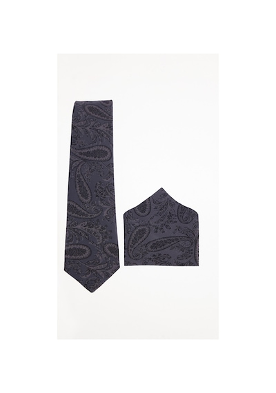 Tudors Koyu Gri Desenli Cep Mendilli Klasik Kravat-51520