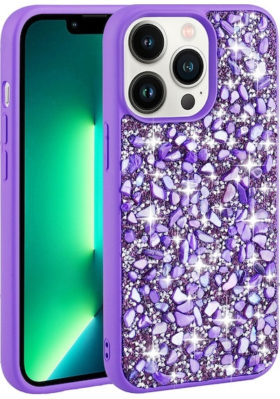 Zeyline Apple Uyumlu iPhone 13 Pro Max Parlak Taşlı Tasarım Zore Linea Kapak-mor