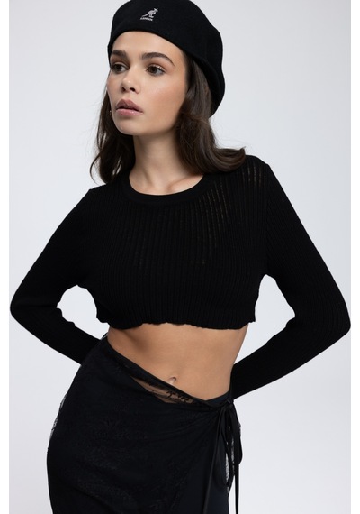 Mai Collection Mai Studios Co. Liana Siyah Yumuşak Doku Triko Crop Siyah