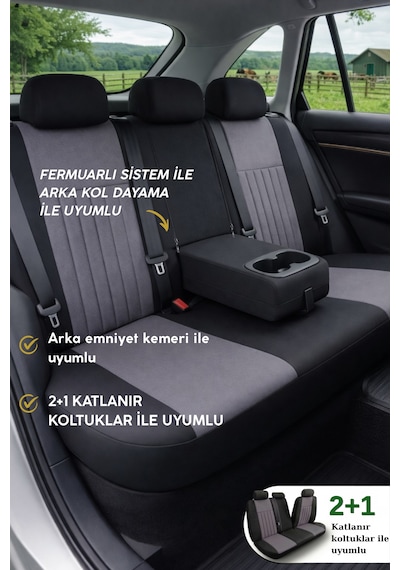Edition Serisi Tay Tüyü Kumaş Universal Oto Koltuk Kılıfı Tam Set Füme