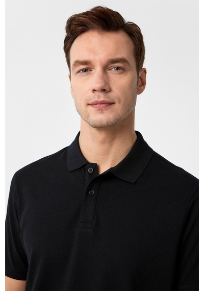 Süvari Siyah Regular Armürlü Polo Yaka Tişört-37375 Siyah