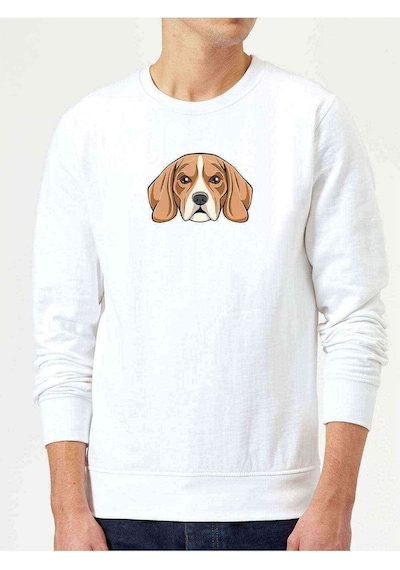 Dog Head Köpek Baskılı Beyaz Erkek Örme Sweatshirt (530949924)