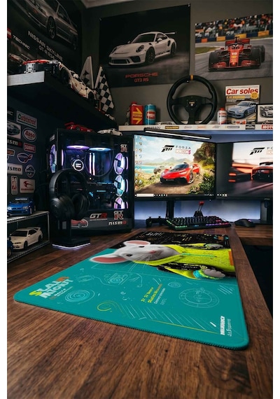 Beyaz Fare Neon Sarı Hoodie 40x90 Cm Oyuncu Mousepad Kaymaz Taban Büyük Boy Siyah