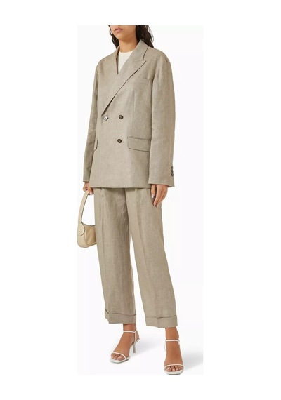 12storeez Keten Rahat Kesim Pantolon, Modern Klasik Tapered Tasarım Açık Kahverengi