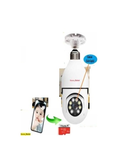 Speed Ampul Kamera + 32gb Hafıza Kart Dünyanın Her Yerinden 360 Döndürülen Hareketli Kamer