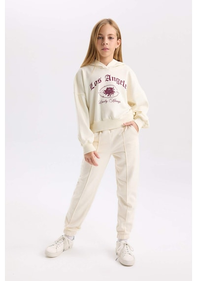 DeFacto Kız Çocuk Ekru Oversize Geniş Kalıp Kapüşonlu Baskılı Sweatshirt D7041A824WNER99