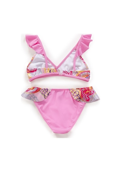 Endeep Kız Çocuk Parlak Desenli Volanlı Bikini Takımı Pembe