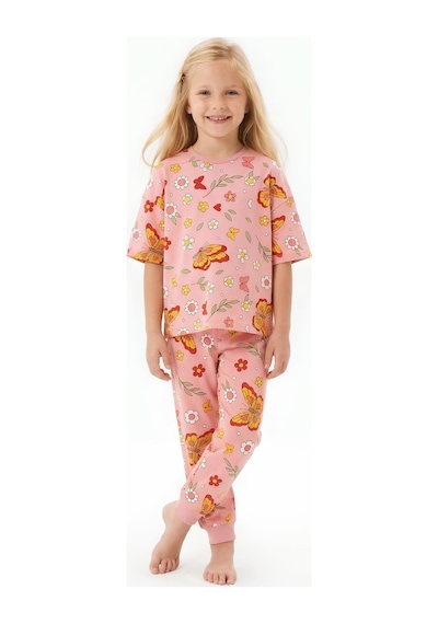 Modanino Kız Çocuk %100 Pamuk Ve Baskılı Pijama Takımı 3-8 Yaş 12720ıs Somon