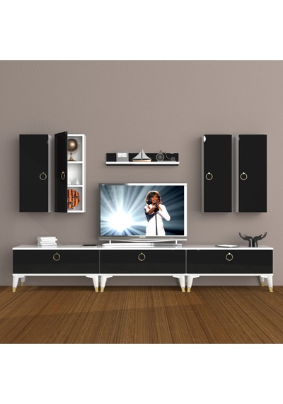 Decoraktiv Eko 8d Mdf Gold Tv Ünitesi Tv Sehpası Beyaz - Siyah