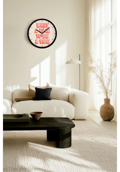 Modern Yazılı Tasarım - What A Time To Be A Vibe Duvar Saati - 30cm - Önü Camlı Siyah Kasa-jh0125 Siyah
