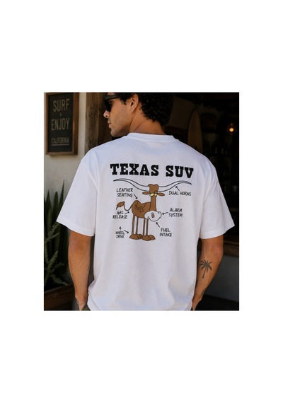 Qmen Style Unisex Beyaz Oversize Baskılı T-shirt Texsas Suv %100 Pamuk