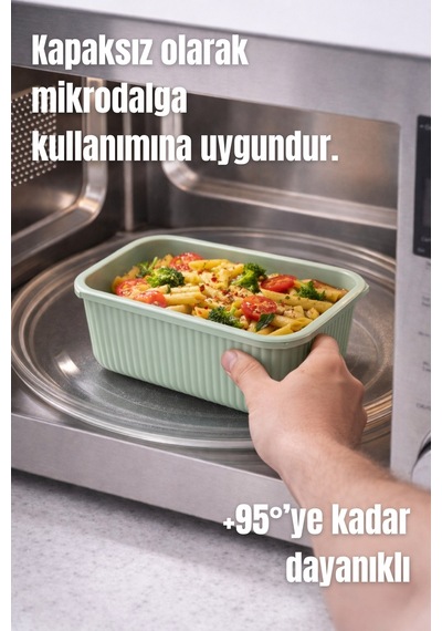 3'lü Set Dikdörtgen Çizgili Mikrodalga Ve Difrize Uygun Saklama Kabı -600/1100/1800ml. Antrasit