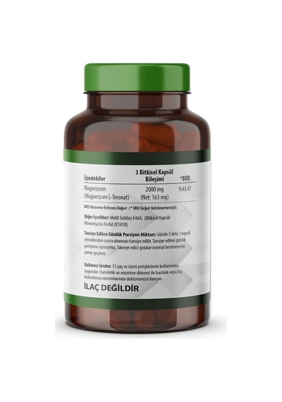 Magnezyum Magnesium L-threonate Vejeteryan 90 Bitkisel Kapsül Magnezyum L-treonat