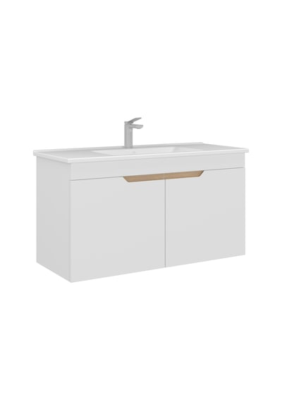 Orka Lena 100 Cm Mat Beyaz Kapaklı Banyo Dolabı Alt Modül Lavabo Beyaz