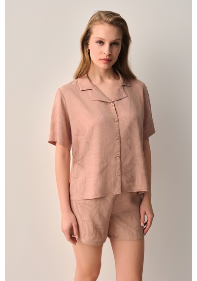 Suwen Petra Gömlek Yaka Şort Pijama Takımı Sh26512667b023 Kahverengi