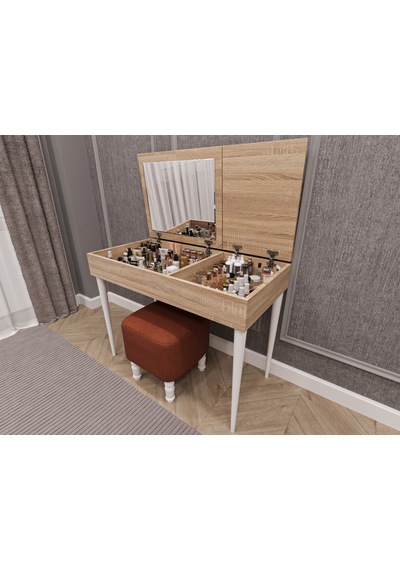 Lüks Aynalı Makyaj Masası %100 Mdf Takı Aksesuar Oda Düzenleyici Organizer Mam01 Sonoma