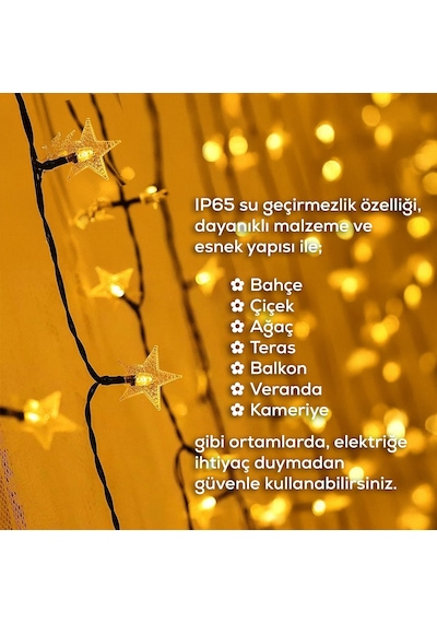Upway Güneş Enerjili 30 Led Yıldız Dekoratif Işık Dış Mekan İçin Su Geçirmez Led 7m Gün Işığı