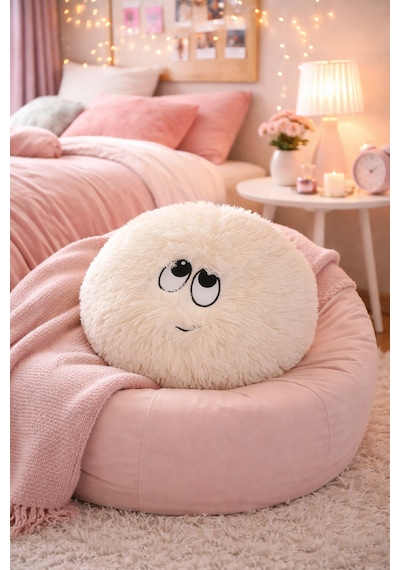 Merty Avm Peluş Yastık 35cm Yumuşak Dekoratif Yastık Çocuk Genç Odası Süs Yastığı 001 - Beyaz