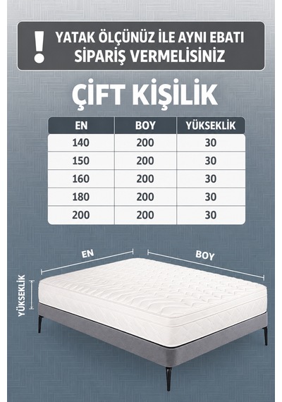 %100 Sıvı Geçirmez Pamuklu Çift Kişilik Yatak Koruyucu Alez Beyaz