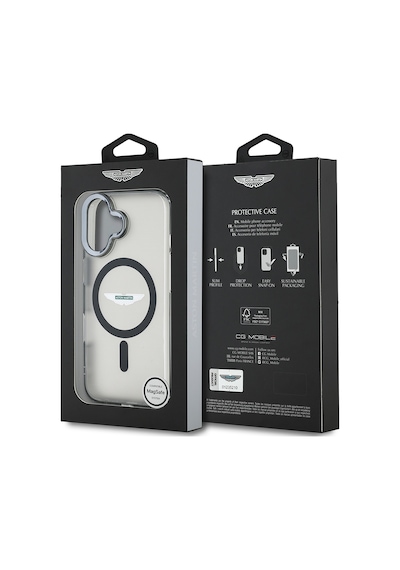 Apple Uyumlu iPhone 16 Kılıf Aston Martin Lisanslı Magsafe Şarj Özellikli Iml Baskı Logolu Buzlu Kapak Siyah