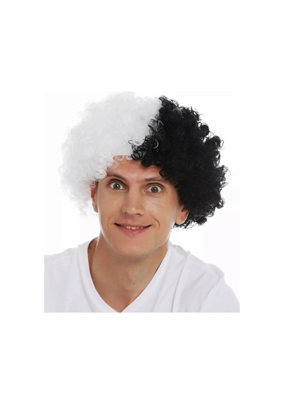 Kıvırcık Afro Peruk 1 Adet Siyah Beyaz Renk Çok Renkli