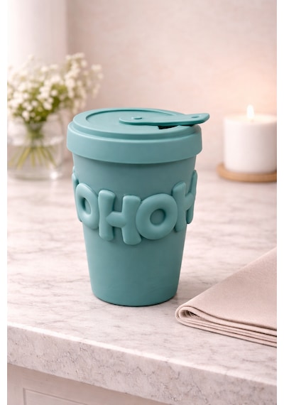 Acar Porselen Kupa Bardak Silikon Kapaklı Kahve Çay Ofis Bardağı 400ml Açık Mavi