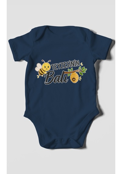 Morivokids Teyzesinin Balı Kısa Kollu Bebek Body %100 Pamuk Zbn225-kk Lacivert