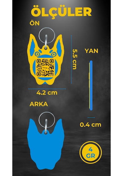 Petjoo 30.Anubis Mavi-Sarı Qr'lı Köpek Künyesi