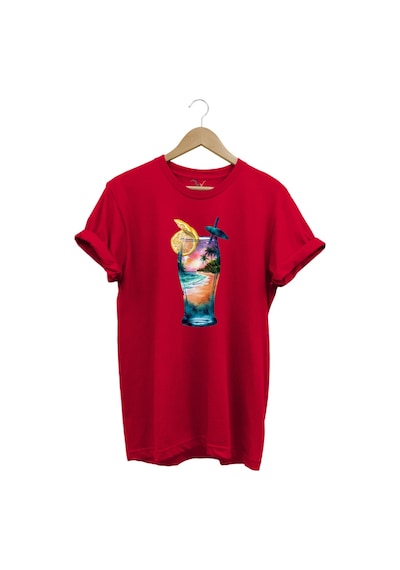 Summer Yaz Havasa Ve Kokteyl Baskılı %100 Pamuk Unisex Regular Fit T-shirt Kırmızı