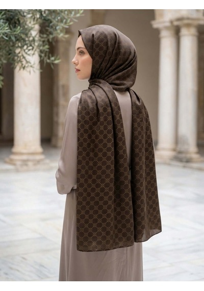 Camellia Scarfs İtalyan Jakar Şal Monogram Desen Siyah - Asil Ve Lüks Stil