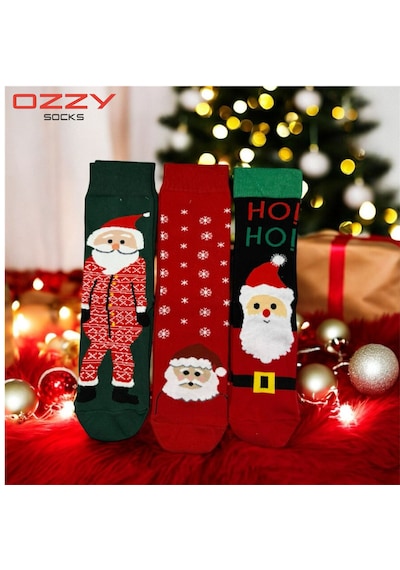 Ozzy Socks Unisex Yılbaşı Çorap 3 Çift Yeşil